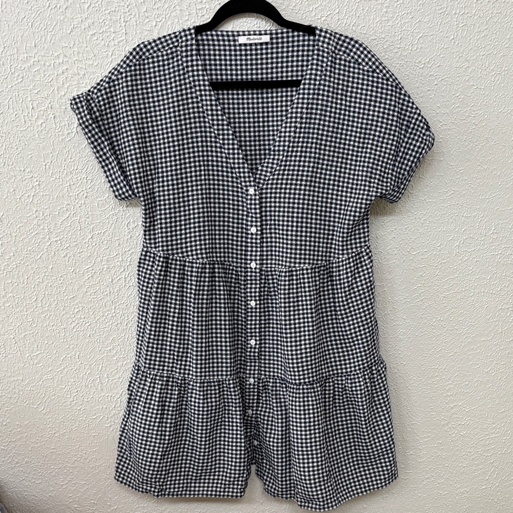 MADEWELL Blue & White Ginham Tiered Dress